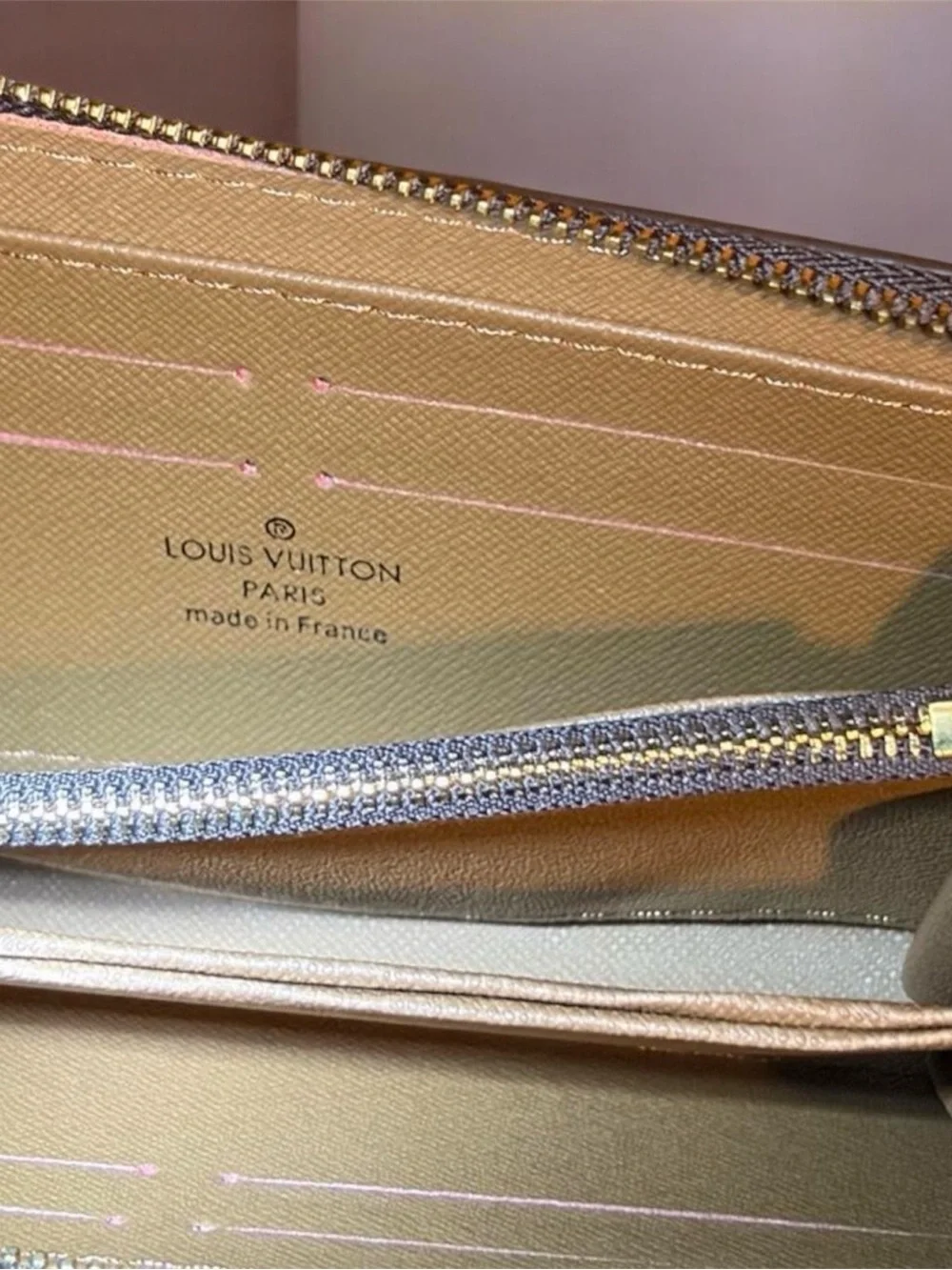 Louis Vuitton Beige and Pink Interior Zip Wallet